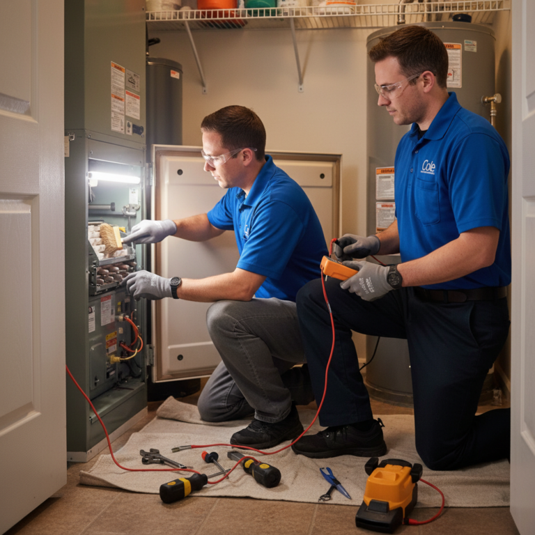 Cole HVAC technicians performing furnace maintenance and repair services in Nixa, MO.