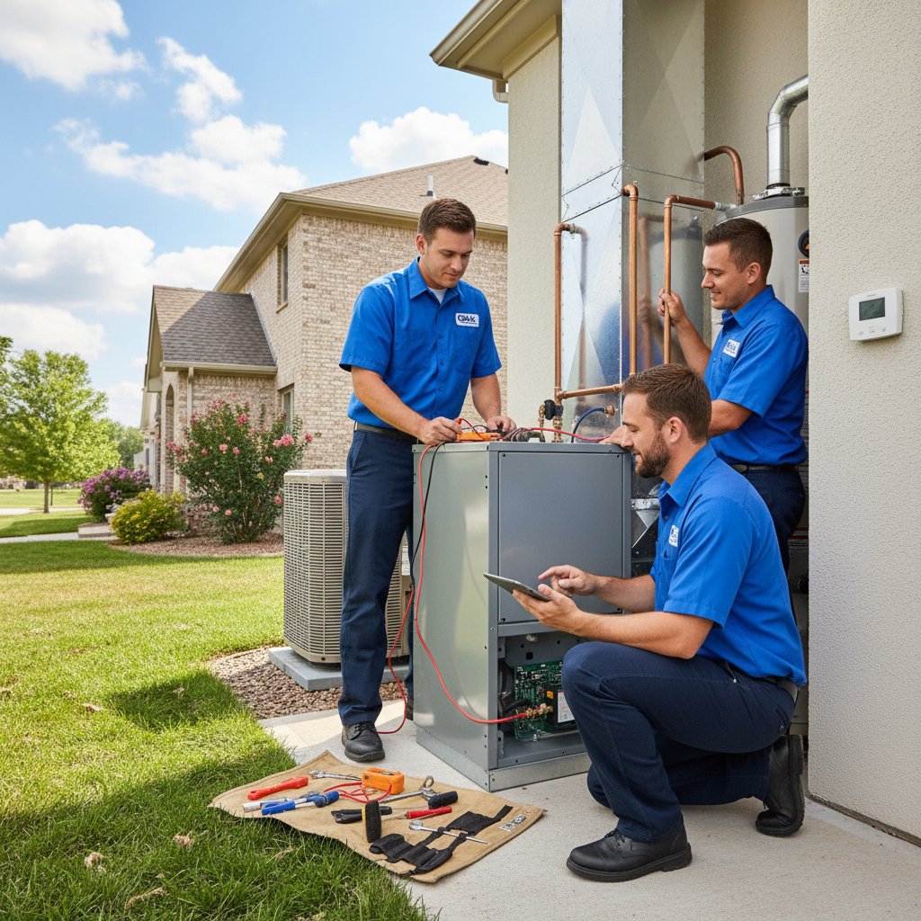 Experienced HVAC technician servicing an outdoor air conditioning unit in Nixa, MO.
